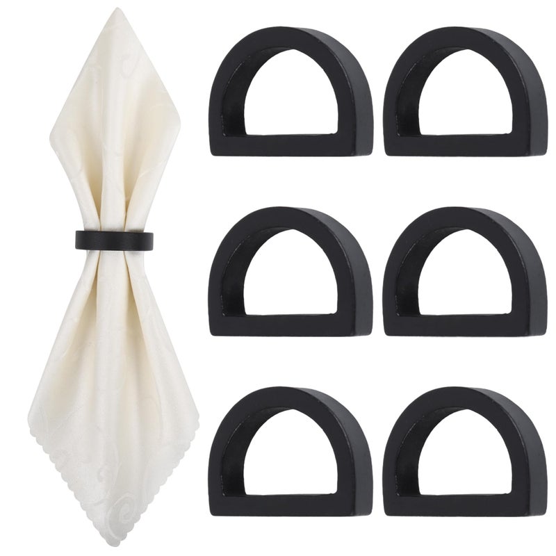 Yagoo Napkin Rings Wooden Napkin Rings Set of 6 Handcrafted Wood Semicircle Napkin Holders for Table Decoration Black - Image 2