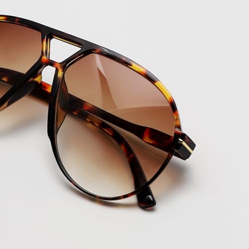 GUVIVI Retro Aviator Sunglasses for Women Men Oversized Classic 70s Vintage Trendy Square Aviators Tortoise Sun Glasses - Image 4