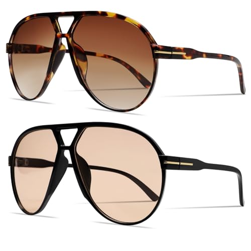 GUVIVI Retro Aviator Sunglasses for Women Men Oversized Classic 70s Vintage Trendy Square Aviators Tortoise Sun Glasses - Image 1