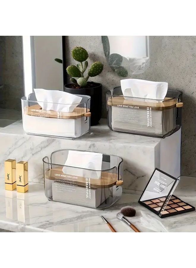 Modern Scandinavian Minimalist Tissue Box Transparent Grey Adjustable Height Lid Storage Organizer - Image 2