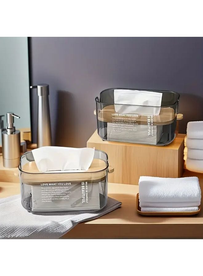 Modern Scandinavian Minimalist Tissue Box Transparent Grey Adjustable Height Lid Storage Organizer - Image 5