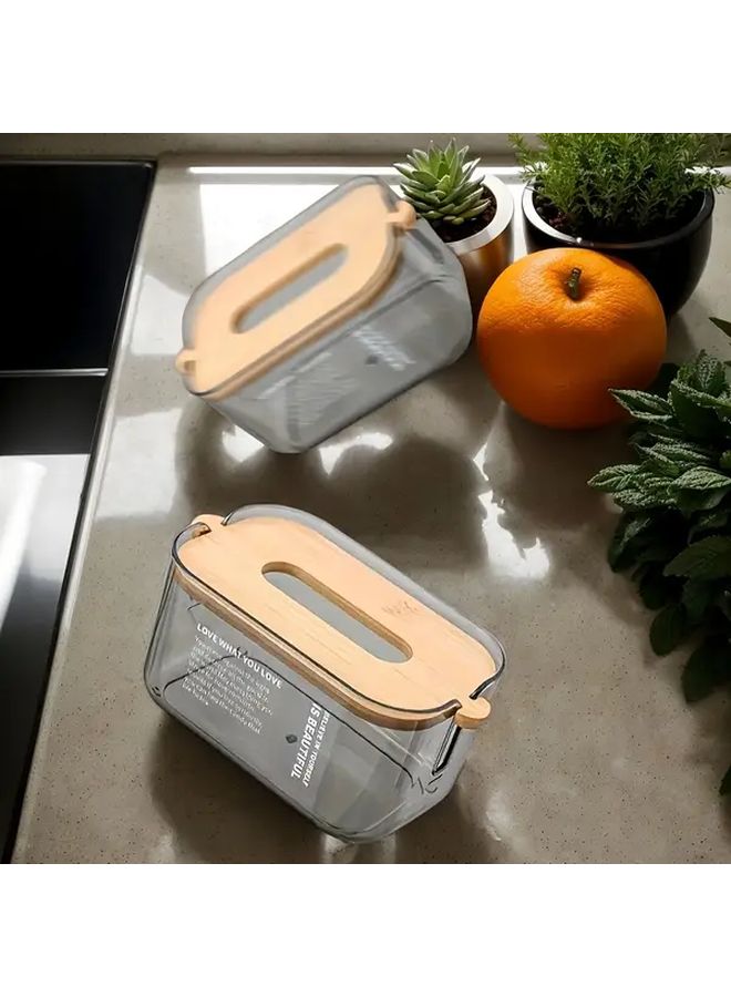 Modern Scandinavian Minimalist Tissue Box Transparent Grey Adjustable Height Lid Storage Organizer - Image 3