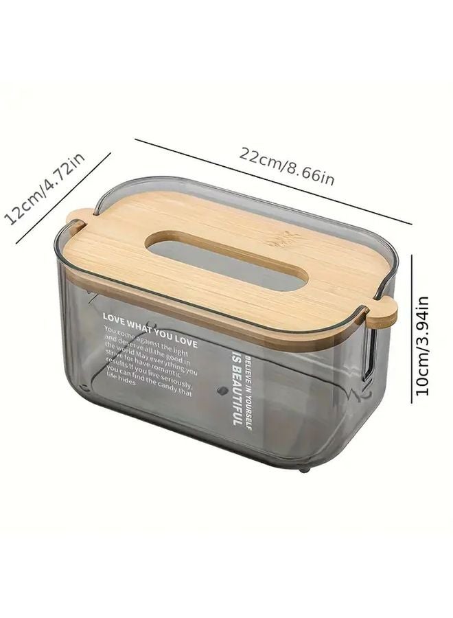 Modern Scandinavian Minimalist Tissue Box Transparent Grey Adjustable Height Lid Storage Organizer - Image 1