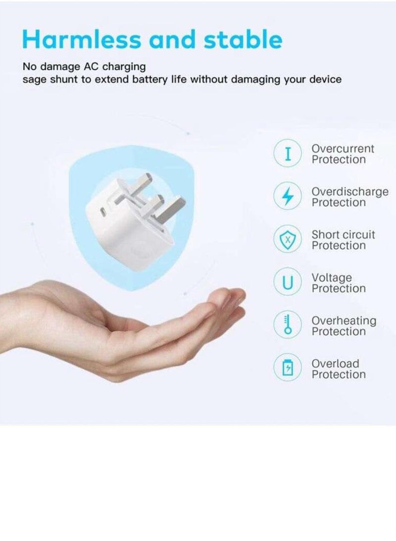 general 20W USB C Fast Charger With 1M Cable for iPhone 14/14 Plus/14 Pro/14 Pro Max/13 12 11 X XR XS SE 2020 8 7 6 6S Mini, Pad Pro, USBC PD Wall Charging Plug UK Type C Power Adapter and 3.3FT - Image 3