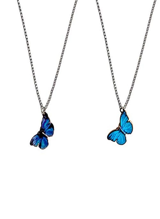 زيتوب طقم قلادتين من زيتوب، فضيتين ناعمتين مطليتين بالفضة، بتصميم فراشة رفيعة، قلادة تشوكر أنيقة للنساء، سلسلة قابلة للتعديل، مجوهرات لطيفة، قلادات فراشة باللونين الأزرق والبنفسجي. - Image 1