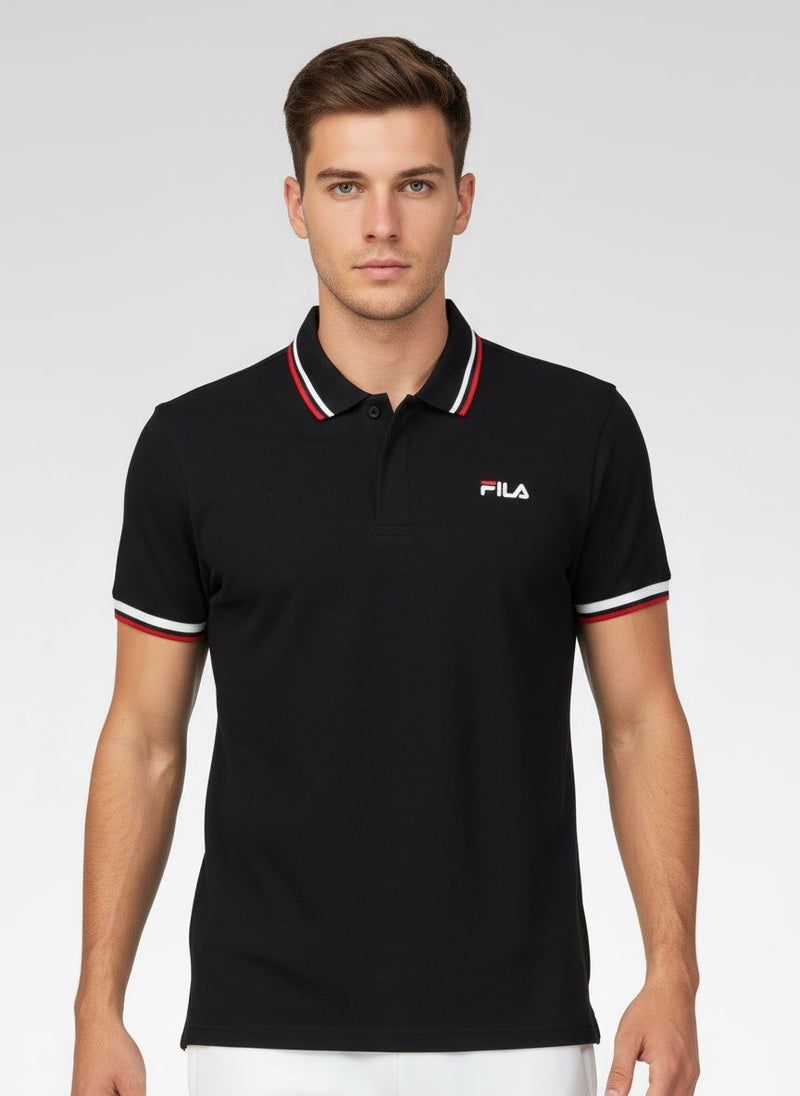 FILA Men Sportswear Fit Short Sleeve Outdoor Polo Shirt, Black - Image 1