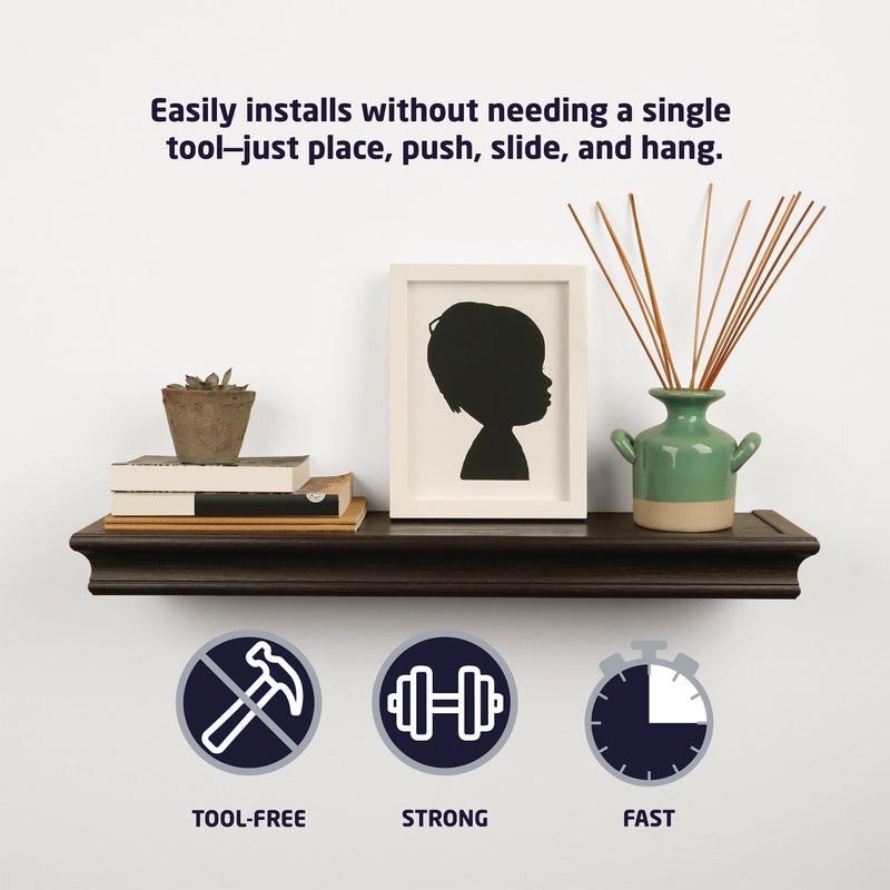 HIGH & MIGHTY 515661 Decorative 24" Floating Shelf Holds up to 20lbs, Easy Tool-Free Dry Wall Installation, Beveled, eCommerce Packaging, Black - Image 4