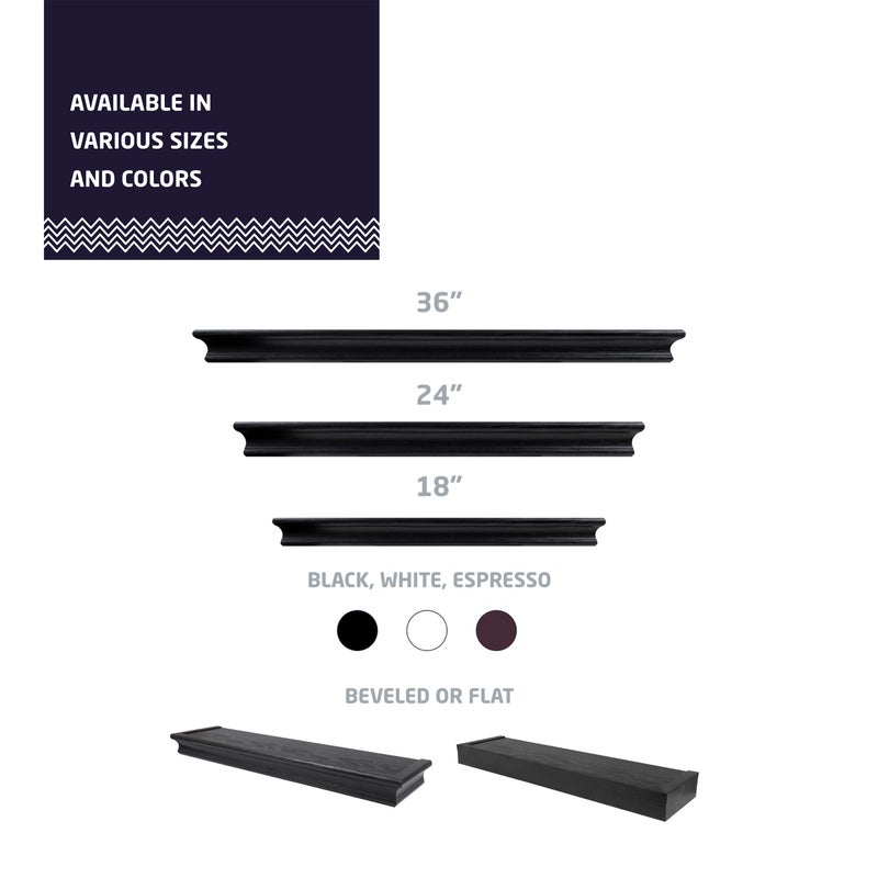 HIGH & MIGHTY 515661 Decorative 24" Floating Shelf Holds up to 20lbs, Easy Tool-Free Dry Wall Installation, Beveled, eCommerce Packaging, Black - Image 5