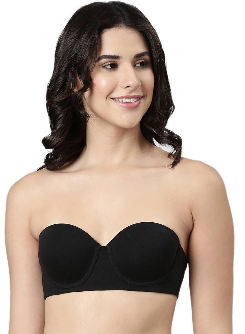 enamor Women Adjustable and Detachable Straps Underwire Padded Bra Black - Image 1