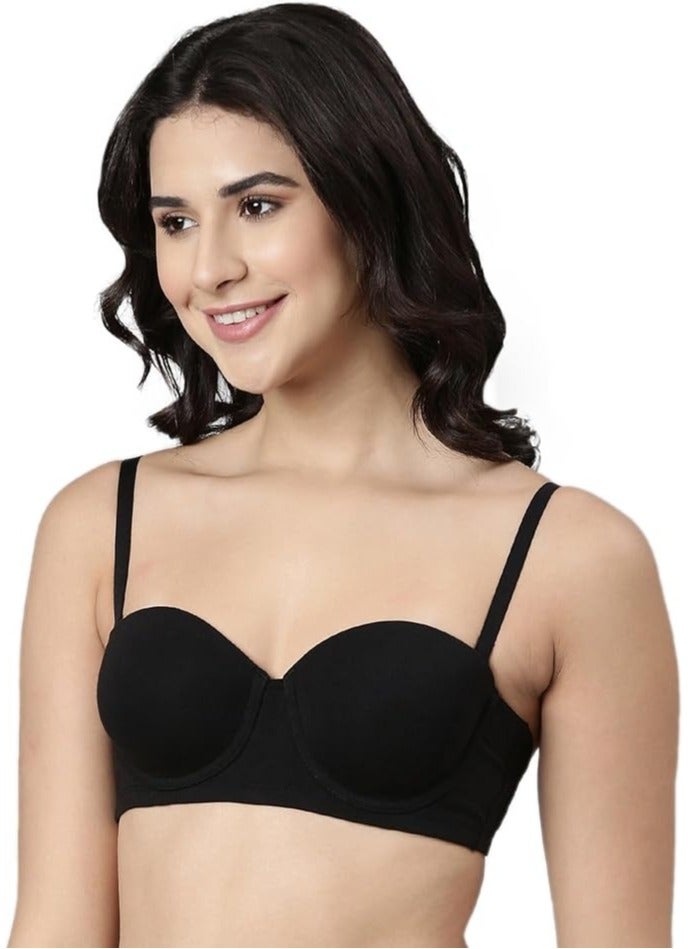 enamor Women Adjustable and Detachable Straps Underwire Padded Bra Black - Image 2