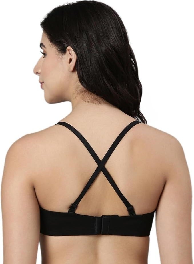enamor Women Adjustable and Detachable Straps Underwire Padded Bra Black - Image 3
