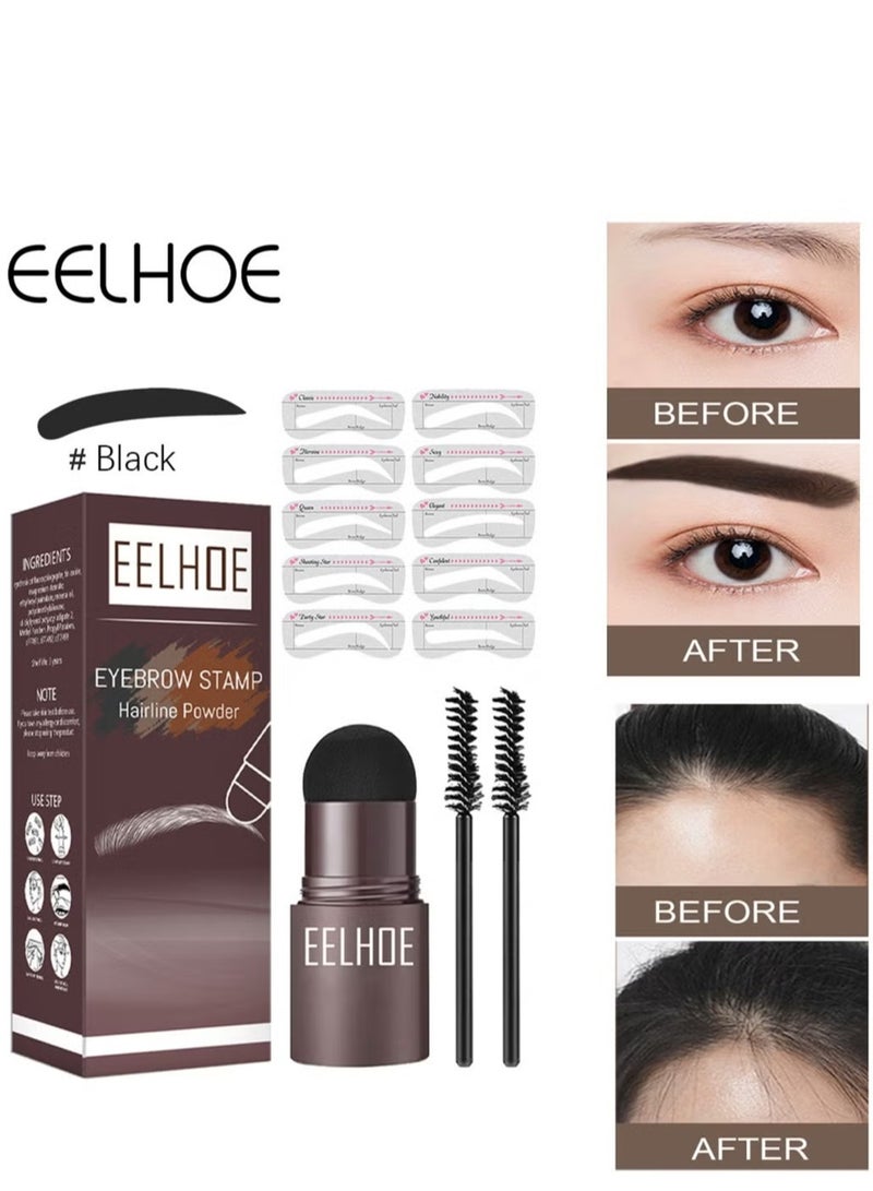 إيلهو طقم فرشاة وقوالب لرسم الحواجب، طقم تشكيل وختم حواجب طبيعي مقاوم للماء يدوم طويلًا، بودرة خط الشعر مع 10 قوالب حواجب وفرشتين للحواجب للنساء، مكياج حواجب بني غامق - Image 1