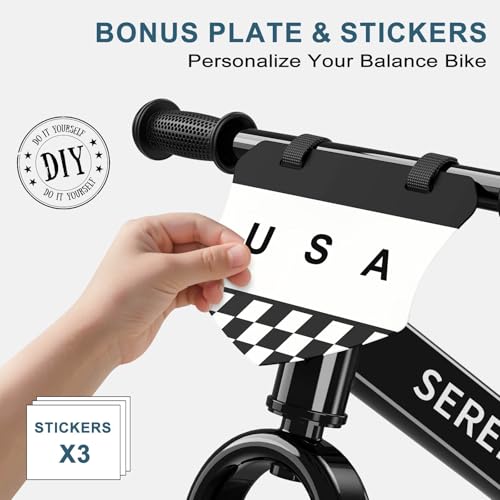 SEREED Toddler Balance Bike 2 Year Old No Pedal Kids Toy Bike for 25 Years Old ToolFree Adjustment Gift for 23 Girls Customize Plate with 3pcs Stickers Black - Image 5