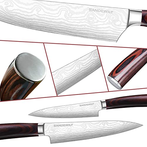 SANDEWILY Professional Kitchen Knife Set, 5-Piece High Carbon German Stainless Steel Chef Knives with Sheaths, Ergonomic Pakkawood Handles, Ultra Sharp, Versatile for Home & Restaurant – Premium Gift Box - Image 4