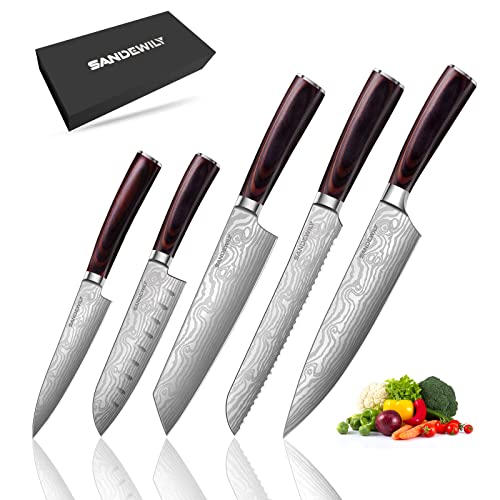 SANDEWILY Professional Kitchen Knife Set, 5-Piece High Carbon German Stainless Steel Chef Knives with Sheaths, Ergonomic Pakkawood Handles, Ultra Sharp, Versatile for Home & Restaurant – Premium Gift Box - Image 1