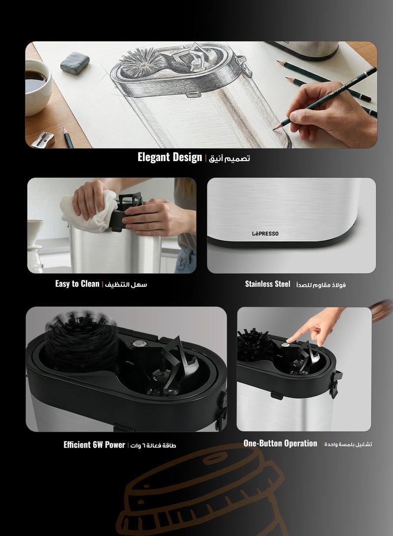 LePRESSO Electric Portafilter Cleaner Machine, Sterilix 51 & 58mm Commercial Portafilter Cleaner, Automatic Portafilter Cleaning Machine, Knock Box, Detachable Design, Spiral Scraper & Brush - Image 2