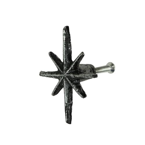 Zeckos Set of 6 Antique Silver Cast Iron MidCentury Modern Starburst Drawer Pulls and Cabinet Knobs 275 Inches High Vintage Charm for MCM Furniture and Decor - Image 3