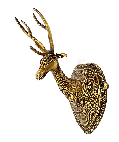 ESPLANADE - Brass Deer Head Vintage Wall Hanging | Decorative Items - Door Decor Home Decor | Golden - 9" Inches - Image 1