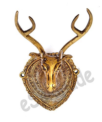 ESPLANADE - Brass Deer Head Vintage Wall Hanging | Decorative Items - Door Decor Home Decor | Golden - 9" Inches - Image 2