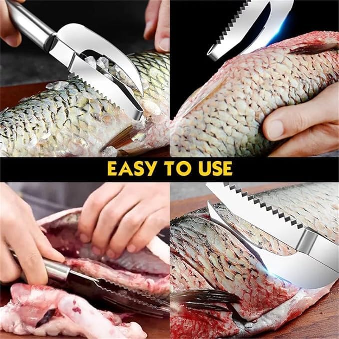 ABTER Stainless Steel 3-in-1 Fish Maw Knife with Sawtooth Scaler, Scale Remover & Brush Scraper - Multi-Function Tool for Easy Fish Prep & Cleaning  - Image 3