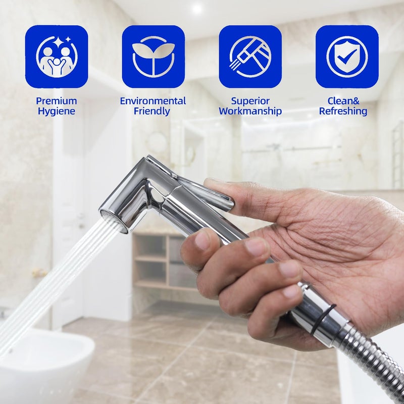 PIXELPACE Brass Health Faucet Set for BathroomJet Spray with Pipe for Toilet Shower Faucet with Ultra Flexible Shower Hose Jet Spray for ToiletAdjustable Water Pressure Control Wash Rover - Image 5