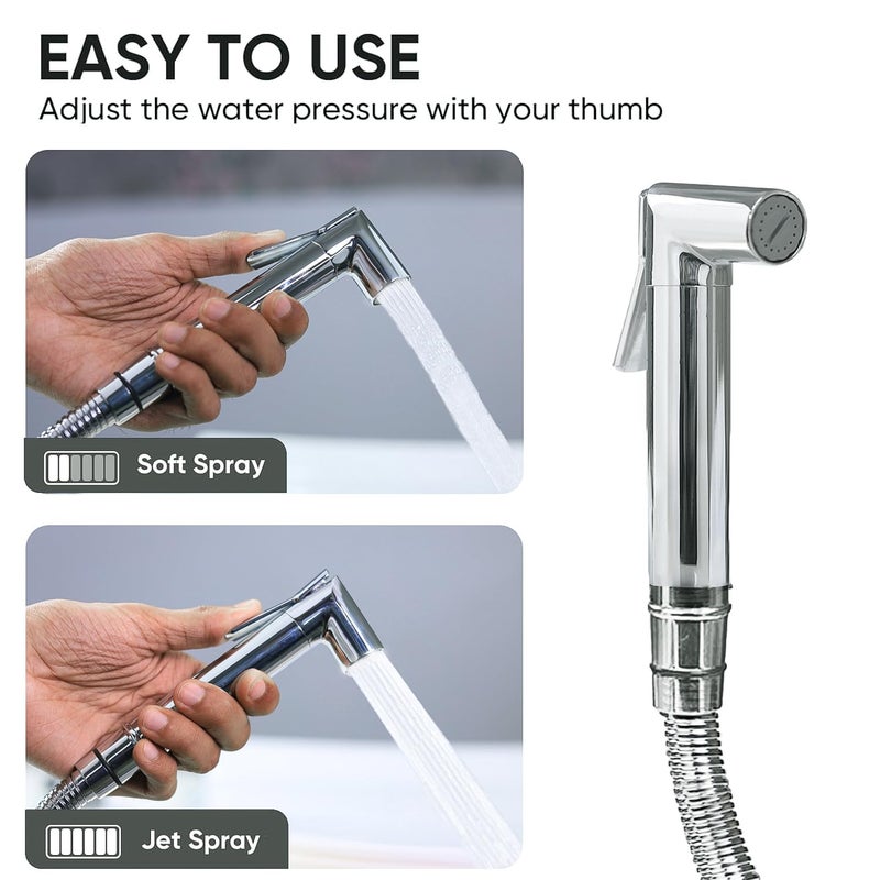 PIXELPACE Brass Health Faucet Set for BathroomJet Spray with Pipe for Toilet Shower Faucet with Ultra Flexible Shower Hose Jet Spray for ToiletAdjustable Water Pressure Control Wash Rover - Image 3