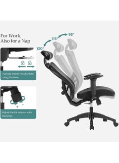 SONGMICS SONGMICS Office Chair, Ergonomic Desk Chair, Computer Chair, Mesh Chair, Adjustable Lumbar Support and Headrest, 150 kg, Height-Adjustable, Black OBN063B01  - Image 2