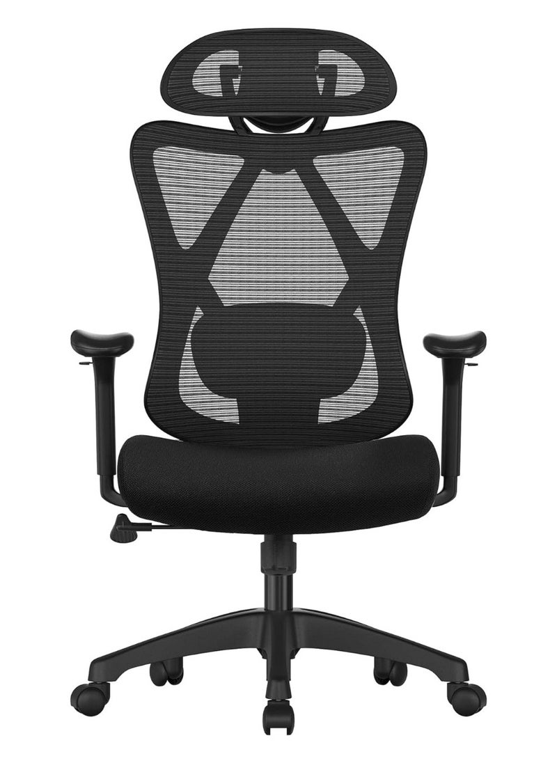 SONGMICS SONGMICS Office Chair, Ergonomic Desk Chair, Computer Chair, Mesh Chair, Adjustable Lumbar Support and Headrest, 150 kg, Height-Adjustable, Black OBN063B01  - Image 1