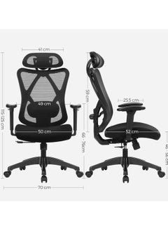 SONGMICS SONGMICS Office Chair, Ergonomic Desk Chair, Computer Chair, Mesh Chair, Adjustable Lumbar Support and Headrest, 150 kg, Height-Adjustable, Black OBN063B01  - Image 3