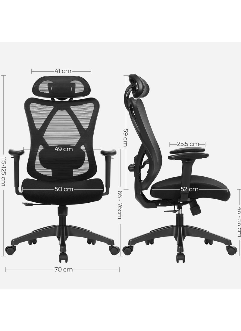 SONGMICS SONGMICS Office Chair, Ergonomic Desk Chair, Computer Chair, Mesh Chair, Adjustable Lumbar Support and Headrest, 150 kg, Height-Adjustable, Black OBN063B01  - Image 3
