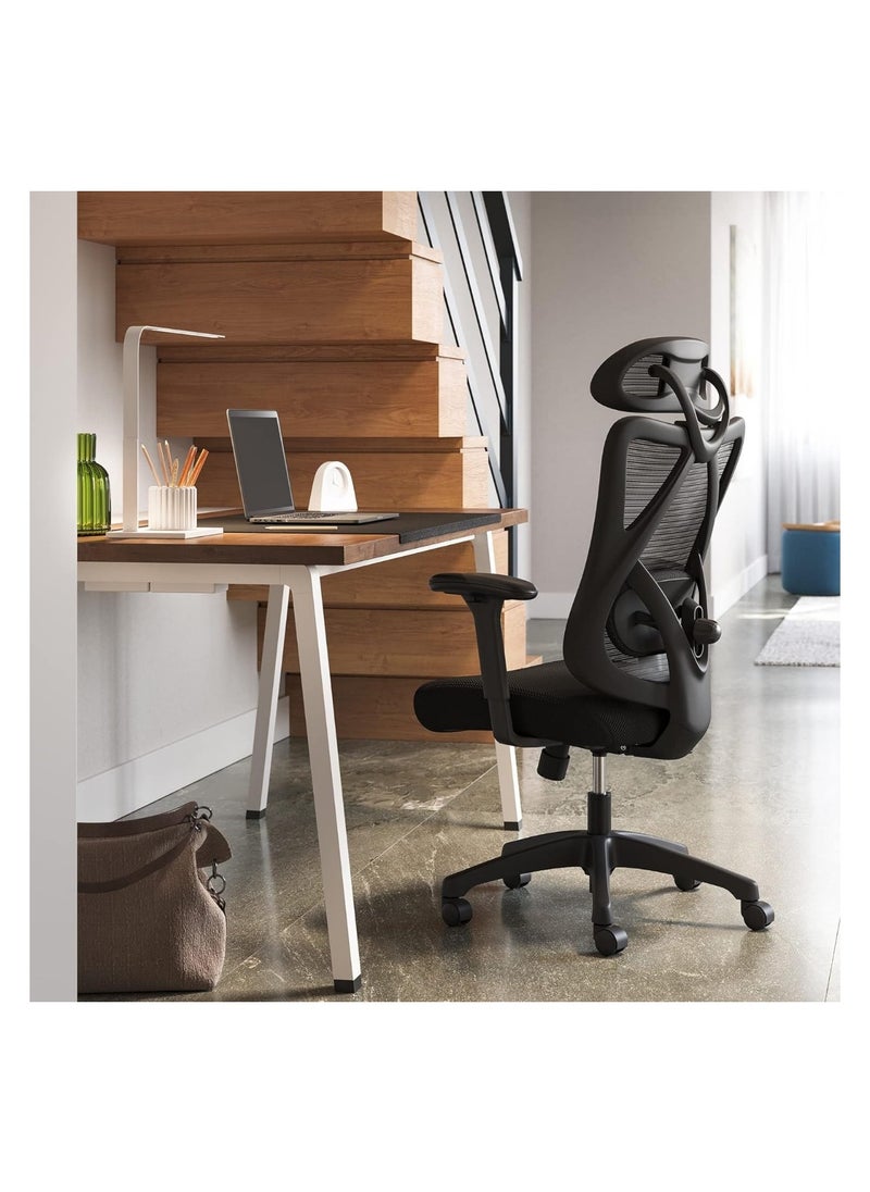 SONGMICS - SONGMICS Office Chair, Ergonomic Desk Chair, Computer Chair, Mesh Chair, Adjustable Lumbar Support and Headrest, 150 kg, Height-Adjustable, Black OBN063B01 - Image 1