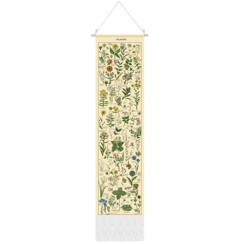 Tegeme Vintage Tapestry 52 x 13 Inch, Long Vertical Wall Hanging Reference Illustrative Botanical Tassel Tapestry for Bedroom Living Room Home Decoration(Plants) - Image 1