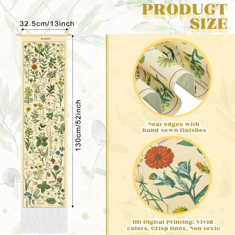 Tegeme Vintage Tapestry 52 x 13 Inch, Long Vertical Wall Hanging Reference Illustrative Botanical Tassel Tapestry for Bedroom Living Room Home Decoration(Plants) - Image 2