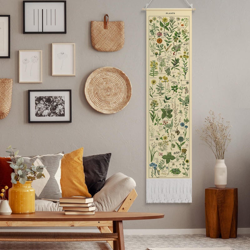 Tegeme Vintage Tapestry 52 x 13 Inch, Long Vertical Wall Hanging Reference Illustrative Botanical Tassel Tapestry for Bedroom Living Room Home Decoration(Plants) - Image 5