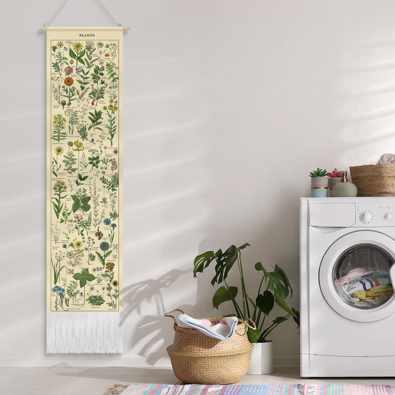 Tegeme Vintage Tapestry 52 x 13 Inch, Long Vertical Wall Hanging Reference Illustrative Botanical Tassel Tapestry for Bedroom Living Room Home Decoration(Plants) - Image 4