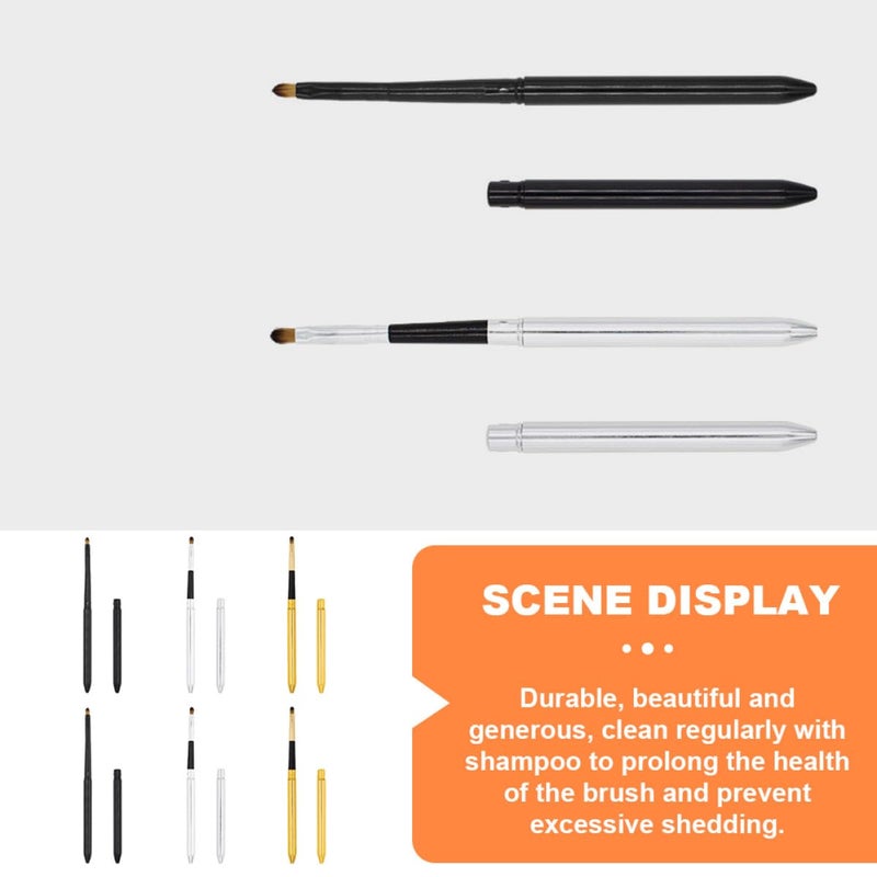 SHOWERORO 6pcs Retractable Lipstick Brushes with Cover, Soft Synthetic Lip Balm Applicators for Travel and Professional Makeup Use, Gold Silver and Black Set - Image 5