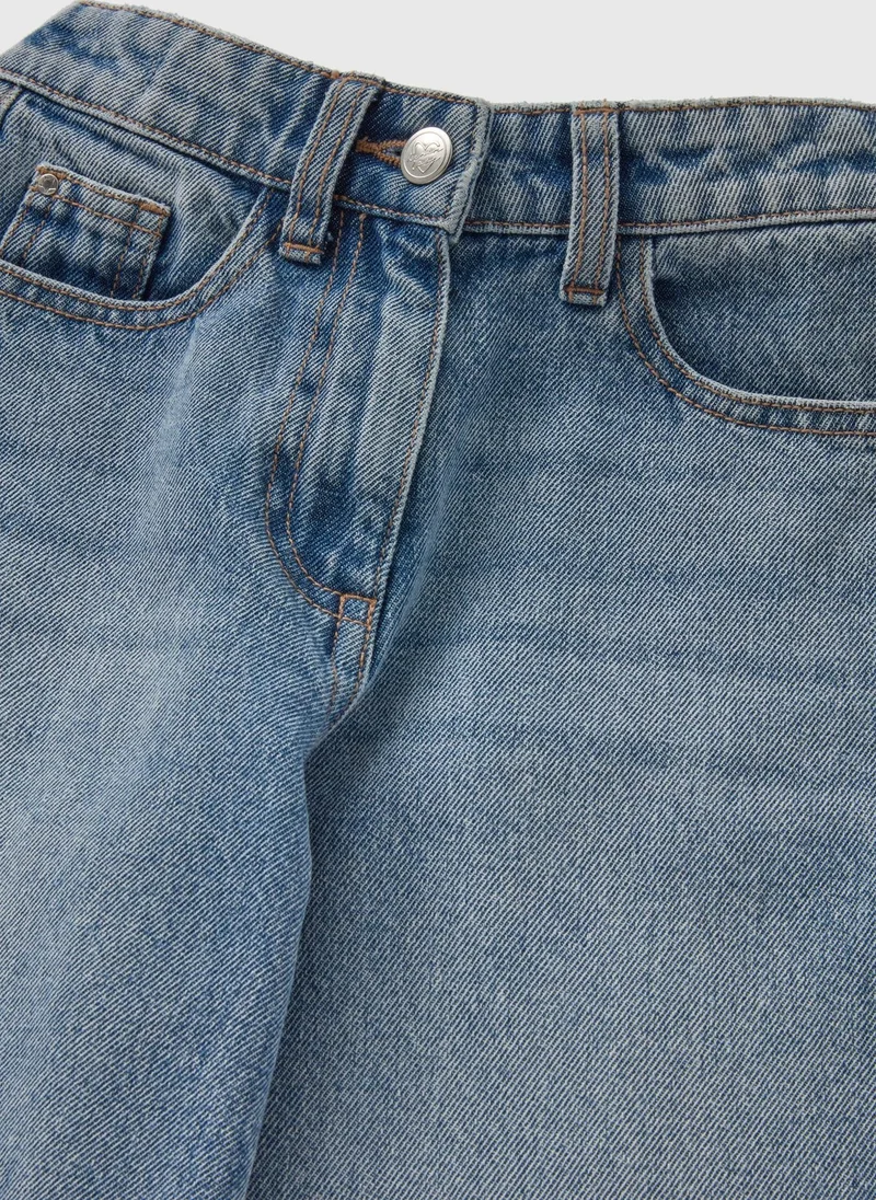 Matalan Girls Blue Mid Wash Wide Leg Jeans
