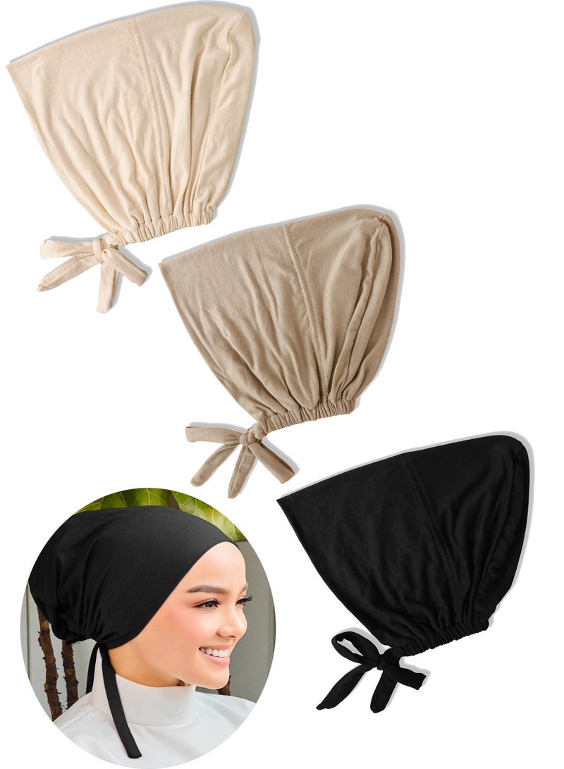 Under Scarf Hijab Cap with Tie-Back Closure for Women, Set of 3  - Image 1