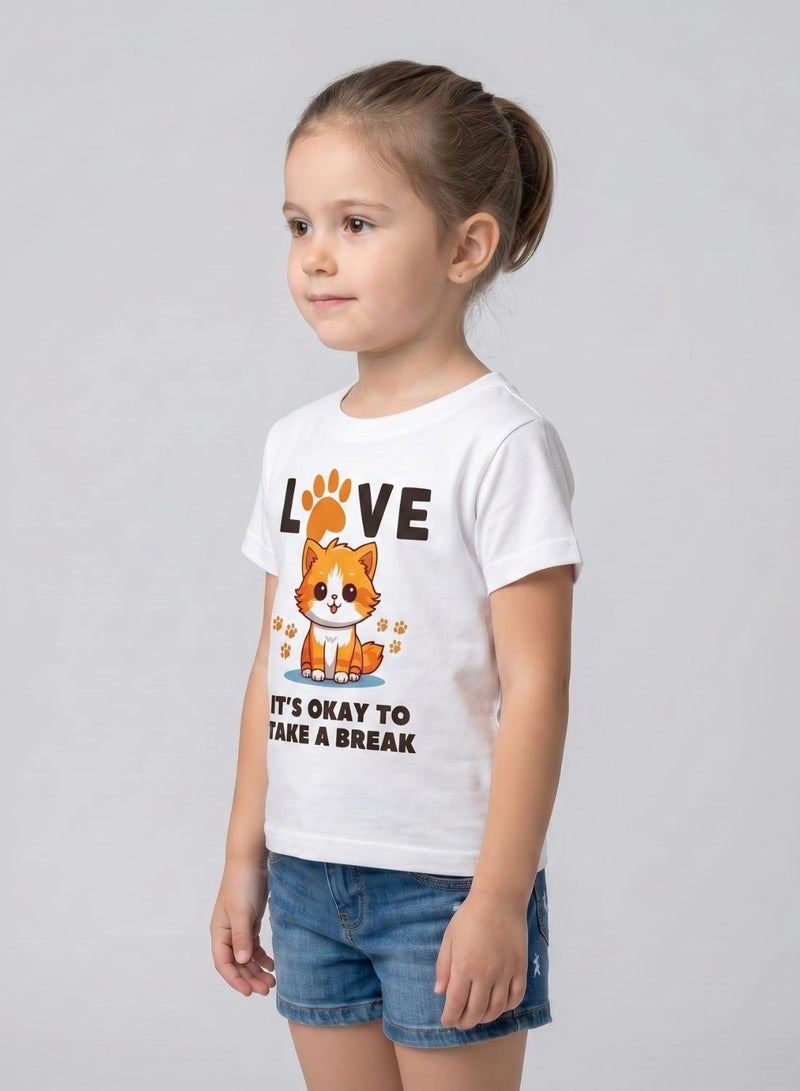 babyqlo Girls Cat Love White T-Shirt - Image 3