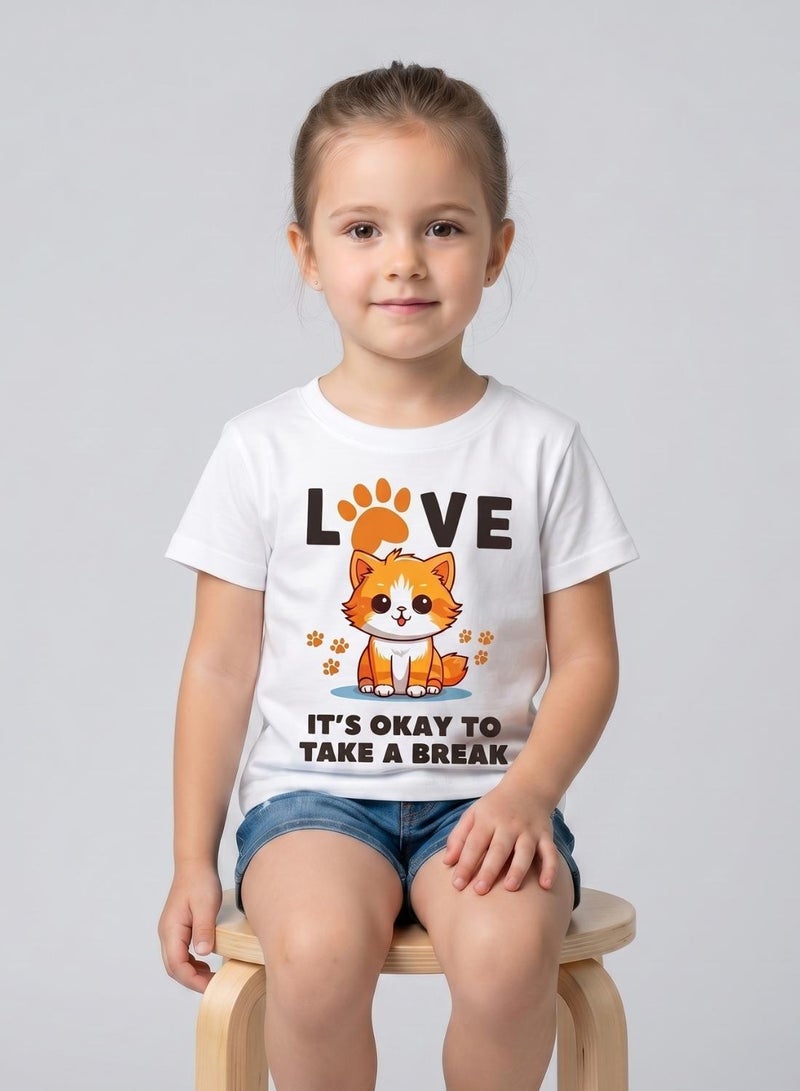 babyqlo Girls Cat Love White T-Shirt - Image 4