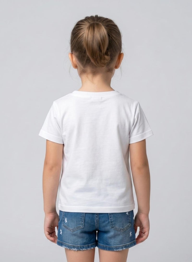 babyqlo Girls Cat Love White T-Shirt - Image 2