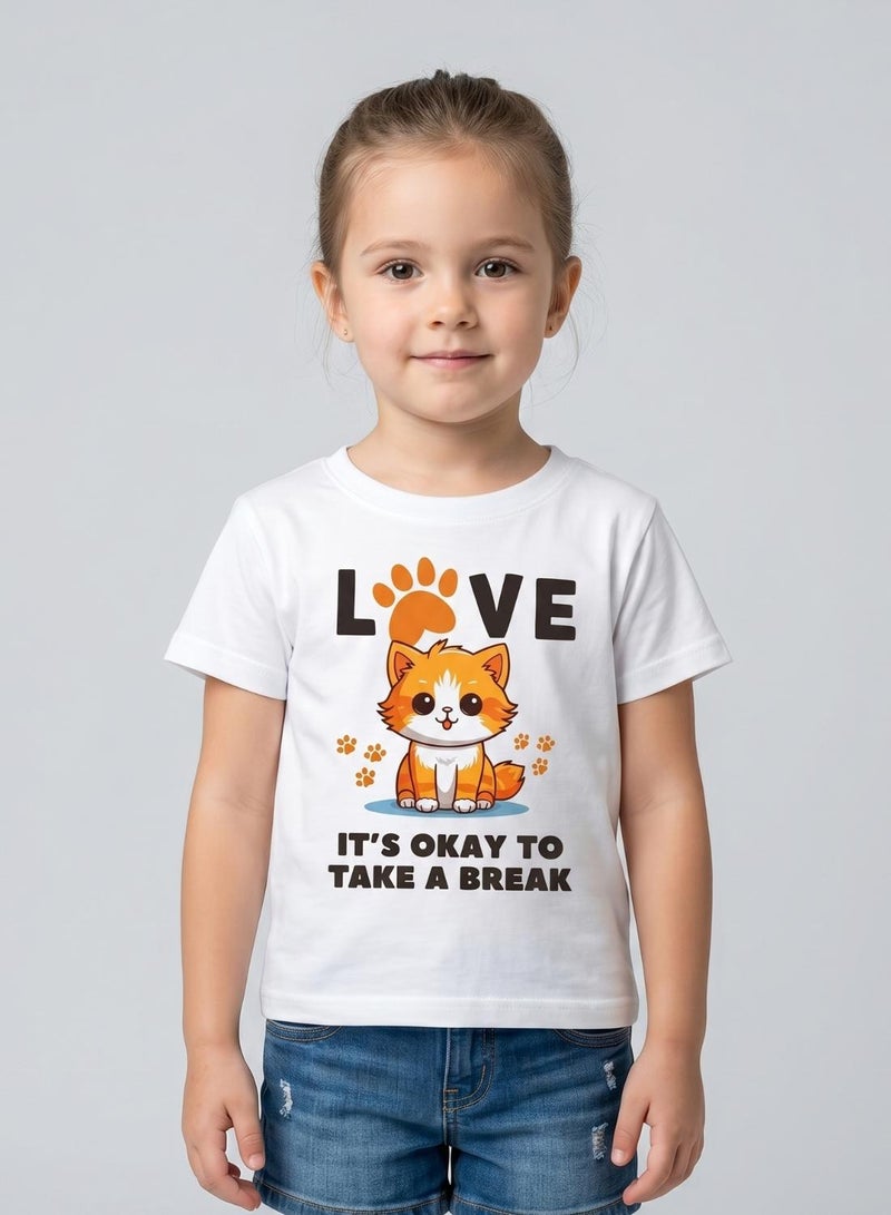 babyqlo Girls Cat Love White T-Shirt - Image 1