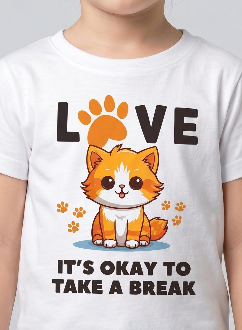 babyqlo Girls Cat Love White T-Shirt - Image 5