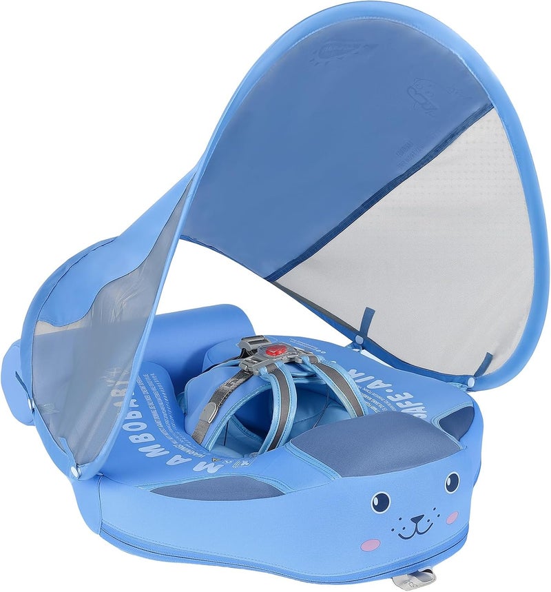 V Convey Mambobaby Float with Canopy and Tail New Upgraded Non-Inflatable Baby Pool Float Mambo Float Swim Trainer Solid Infant Swim Float Adjustable Pearl Foam Baby Swim Ring - Image 1