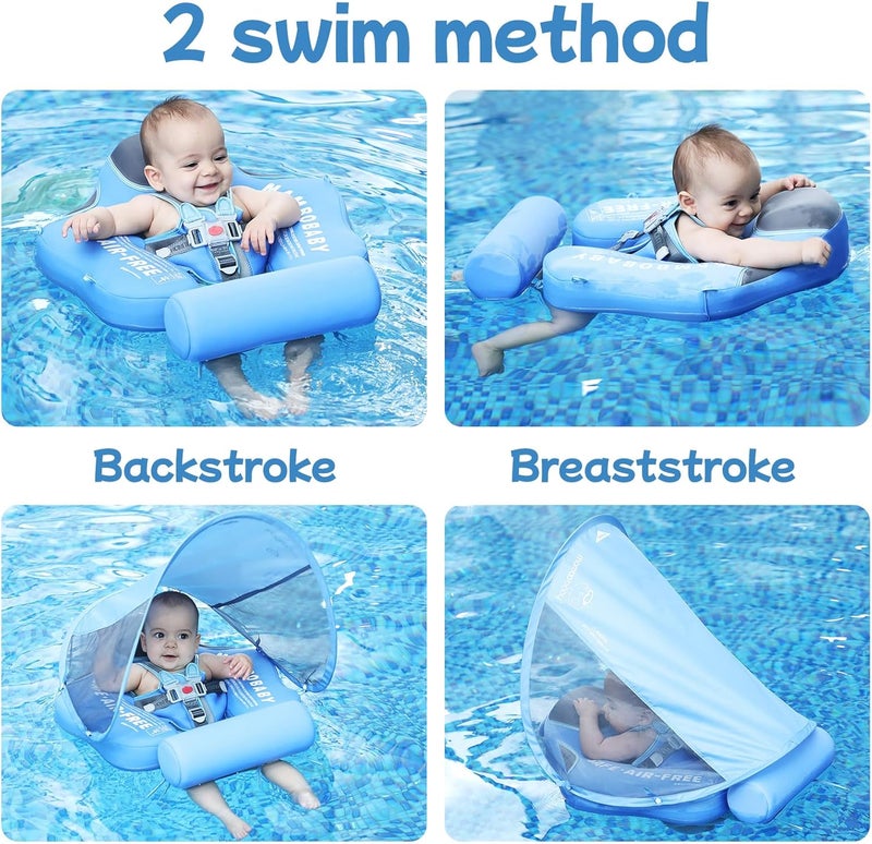 V Convey Mambobaby Float with Canopy and Tail New Upgraded Non-Inflatable Baby Pool Float Mambo Float Swim Trainer Solid Infant Swim Float Adjustable Pearl Foam Baby Swim Ring - Image 3
