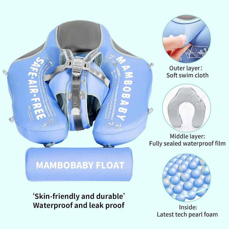 V Convey Mambobaby Float with Canopy and Tail New Upgraded Non-Inflatable Baby Pool Float Mambo Float Swim Trainer Solid Infant Swim Float Adjustable Pearl Foam Baby Swim Ring - Image 2