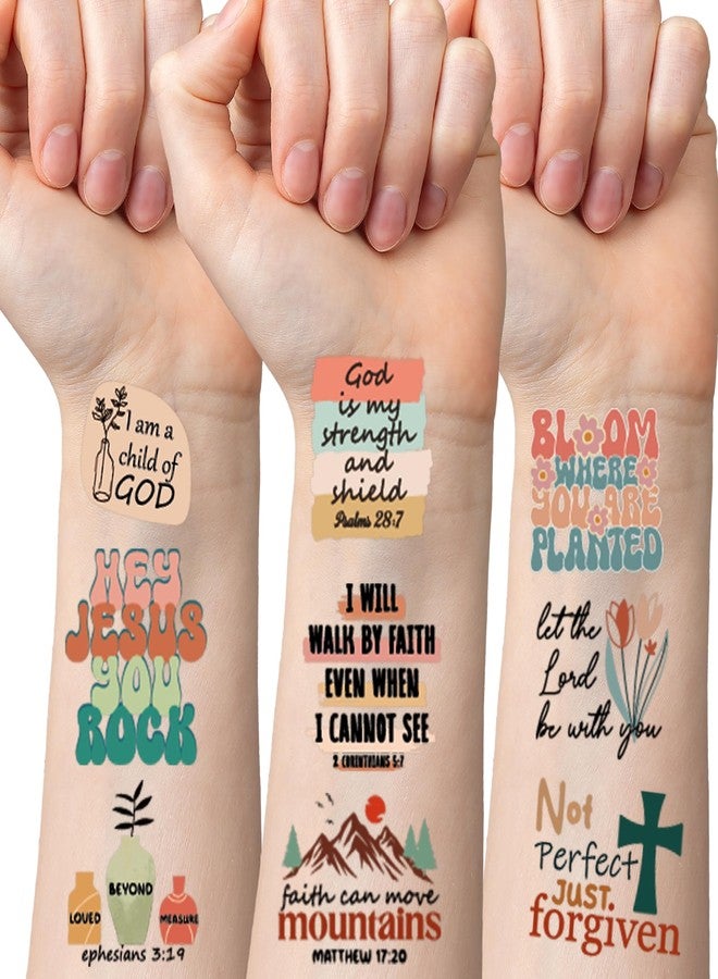 EoBeCy Christian Temporary Tattoos Stickers - 150+ Bible Verse Birthday Party Favors Decorations, Boho Christian Party Supplies for Teen/Adult (6 sheets) - Image 1