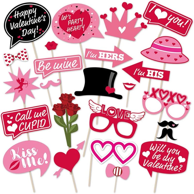 HANSAMU 25 Pcs Valentines Day Photo Booth Props Happy Lovers Selfie Photobooth Props Valentine Creative Funny Backdrop Decorations Supplies Wedding Party Games Selfie Posing Signs DIY Craft  - Image 1