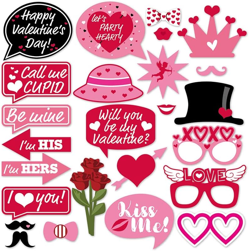 HANSAMU 25 Pcs Valentines Day Photo Booth Props Happy Lovers Selfie Photobooth Props Valentine Creative Funny Backdrop Decorations Supplies Wedding Party Games Selfie Posing Signs DIY Craft  - Image 5