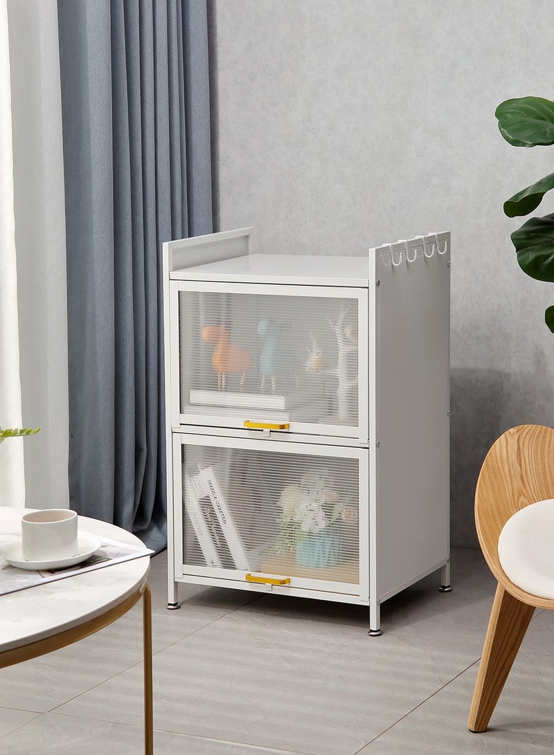 LAWAZIM Modern Storage Cabinet -2 Tier White- Sleek Design Space-Saving Storage Organizer with Easy-to-clean Sturdy Shelves Racks Drawers and Doors- for Office Livingroom Bedroom Kitchen Organization - Image 1